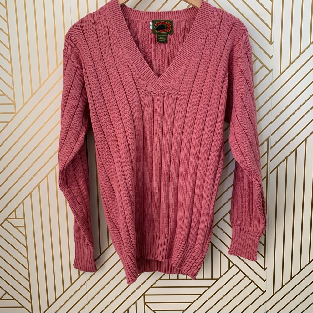 Boston Trader Vintage 100% cotton Wide Ribbed Knit Chunky Knit V neck Sweater S